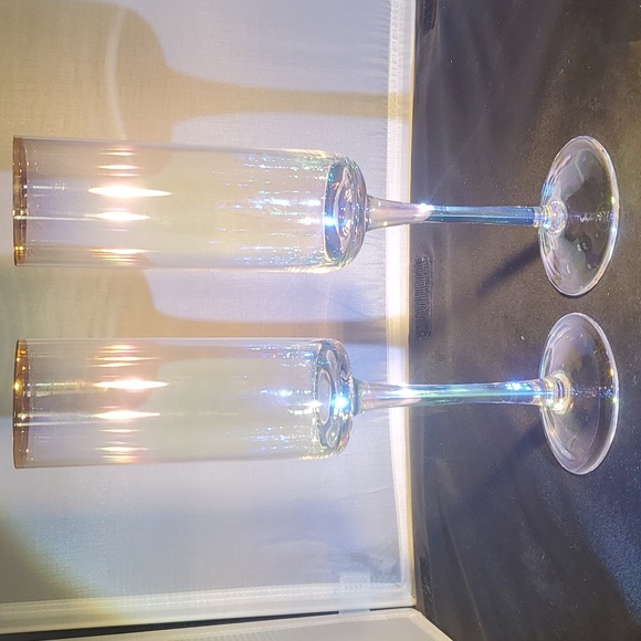 Dining Pair Of Iridescent Champagne Flutes With Gold Trim Poshmark